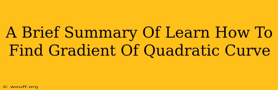 A Brief Summary Of Learn How To Find Gradient Of Quadratic Curve