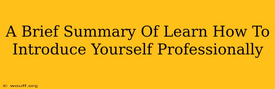 A Brief Summary Of Learn How To Introduce Yourself Professionally