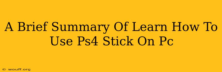 A Brief Summary Of Learn How To Use Ps4 Stick On Pc