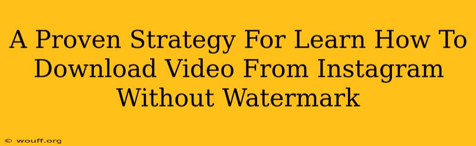 A Proven Strategy For Learn How To Download Video From Instagram Without Watermark