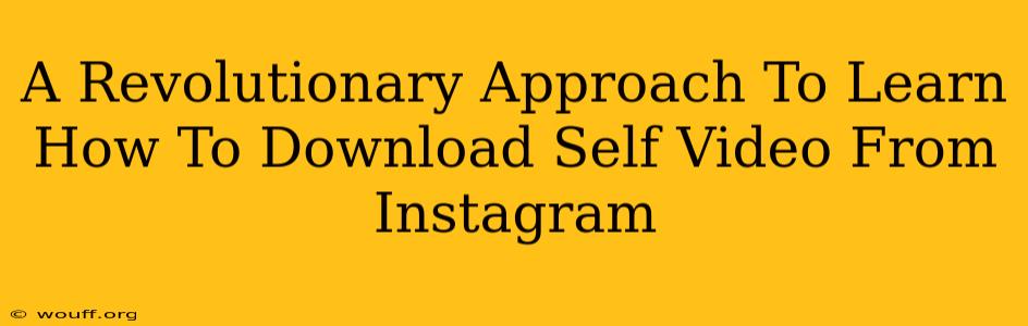 A Revolutionary Approach To Learn How To Download Self Video From Instagram