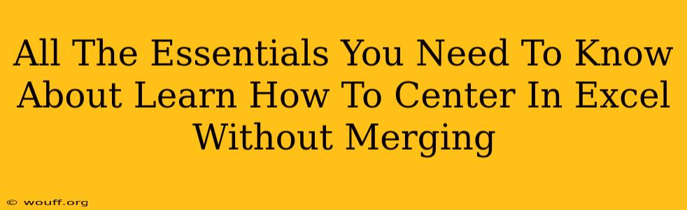 All The Essentials You Need To Know About Learn How To Center In Excel Without Merging