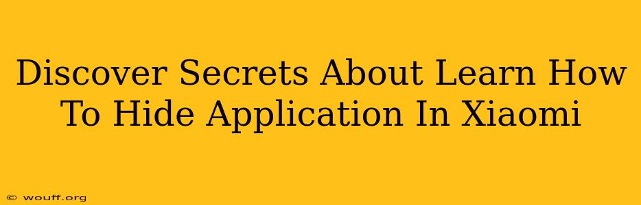 Discover Secrets About Learn How To Hide Application In Xiaomi