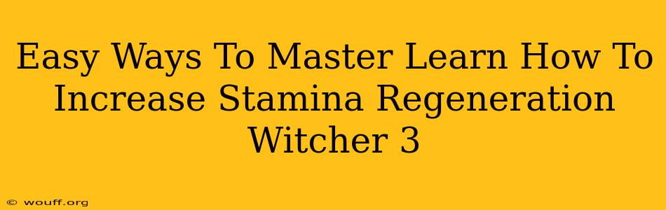 Easy Ways To Master Learn How To Increase Stamina Regeneration Witcher 3