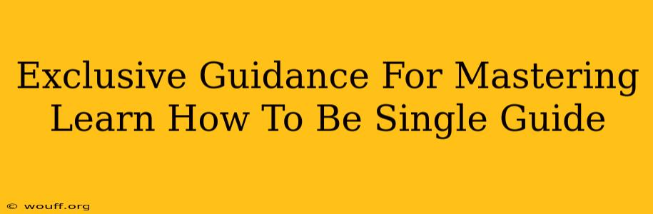 Exclusive Guidance For Mastering Learn How To Be Single Guide