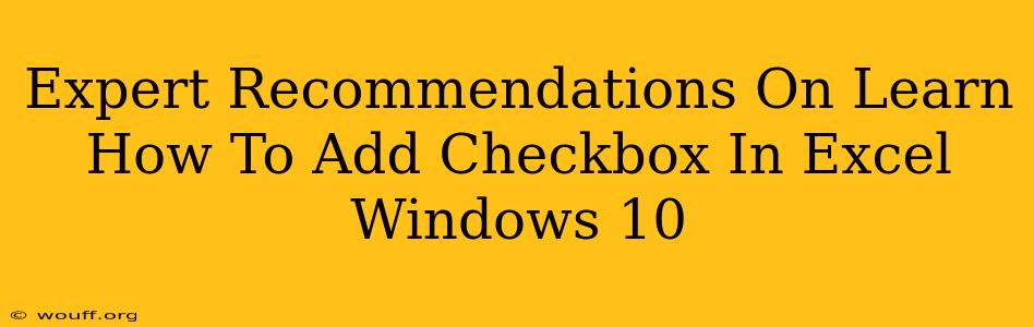 Expert Recommendations On Learn How To Add Checkbox In Excel Windows 10