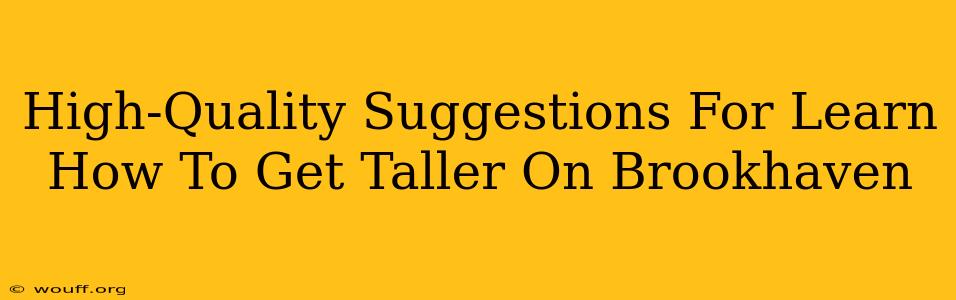 High-Quality Suggestions For Learn How To Get Taller On Brookhaven