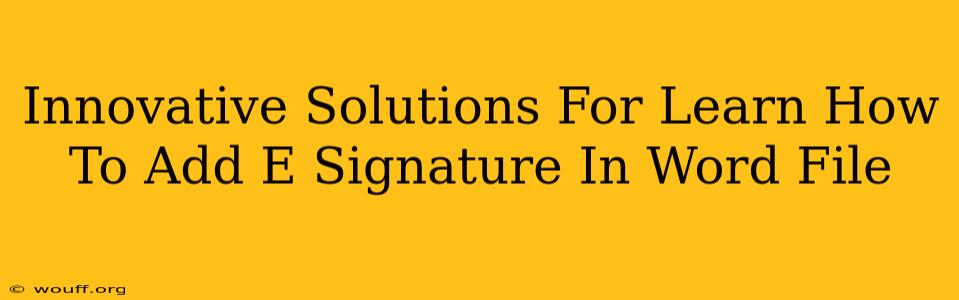 Innovative Solutions For Learn How To Add E Signature In Word File