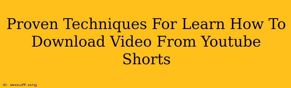 Proven Techniques For Learn How To Download Video From Youtube Shorts