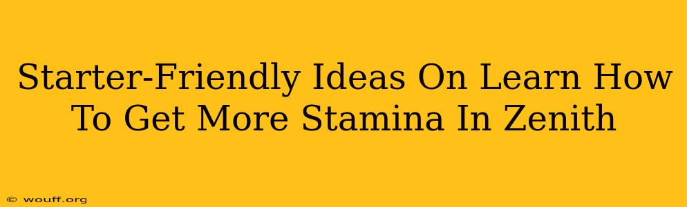 Starter-Friendly Ideas On Learn How To Get More Stamina In Zenith