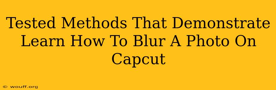 Tested Methods That Demonstrate Learn How To Blur A Photo On Capcut