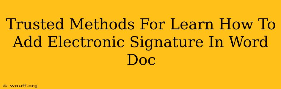 Trusted Methods For Learn How To Add Electronic Signature In Word Doc