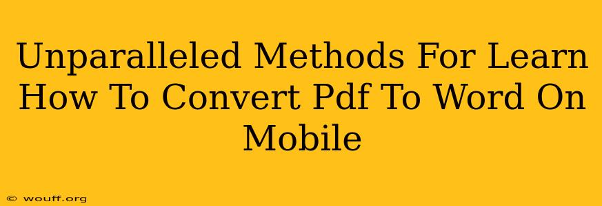 Unparalleled Methods For Learn How To Convert Pdf To Word On Mobile