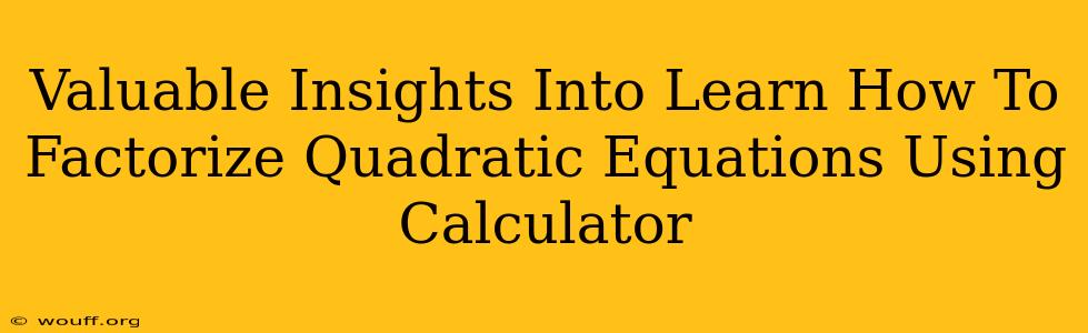 Valuable Insights Into Learn How To Factorize Quadratic Equations Using Calculator